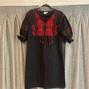 ASOS Black and Red Puff Sleeve Scoop Neck Dress